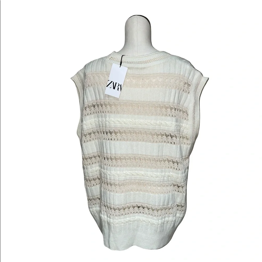 NWT ZARA COMBINATION POINTELLE VEST Sweater Top Super Oversize M Ivory